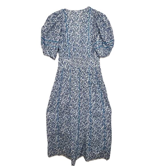 Poupette St Barth Rein MIDI Dress Floral Swiss Dot Medium Boho Puff Sleeve F16 - Picture 7 of 11